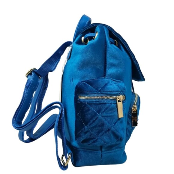 Teal Blue Quilted Drawstring backpack purse main image 7